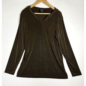 Citi Knits‎ Hoodie Womens Medium Brown Acetate Hooded Top Made in USA Minimalist